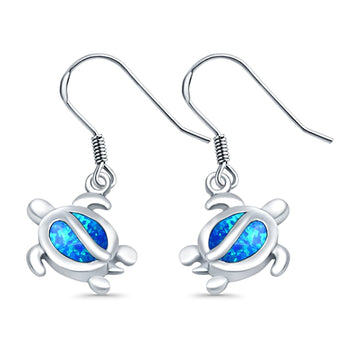 Drop Dangle Turtle Earrings Lab Created Blue Opal 925 Sterling Silver(11mm)